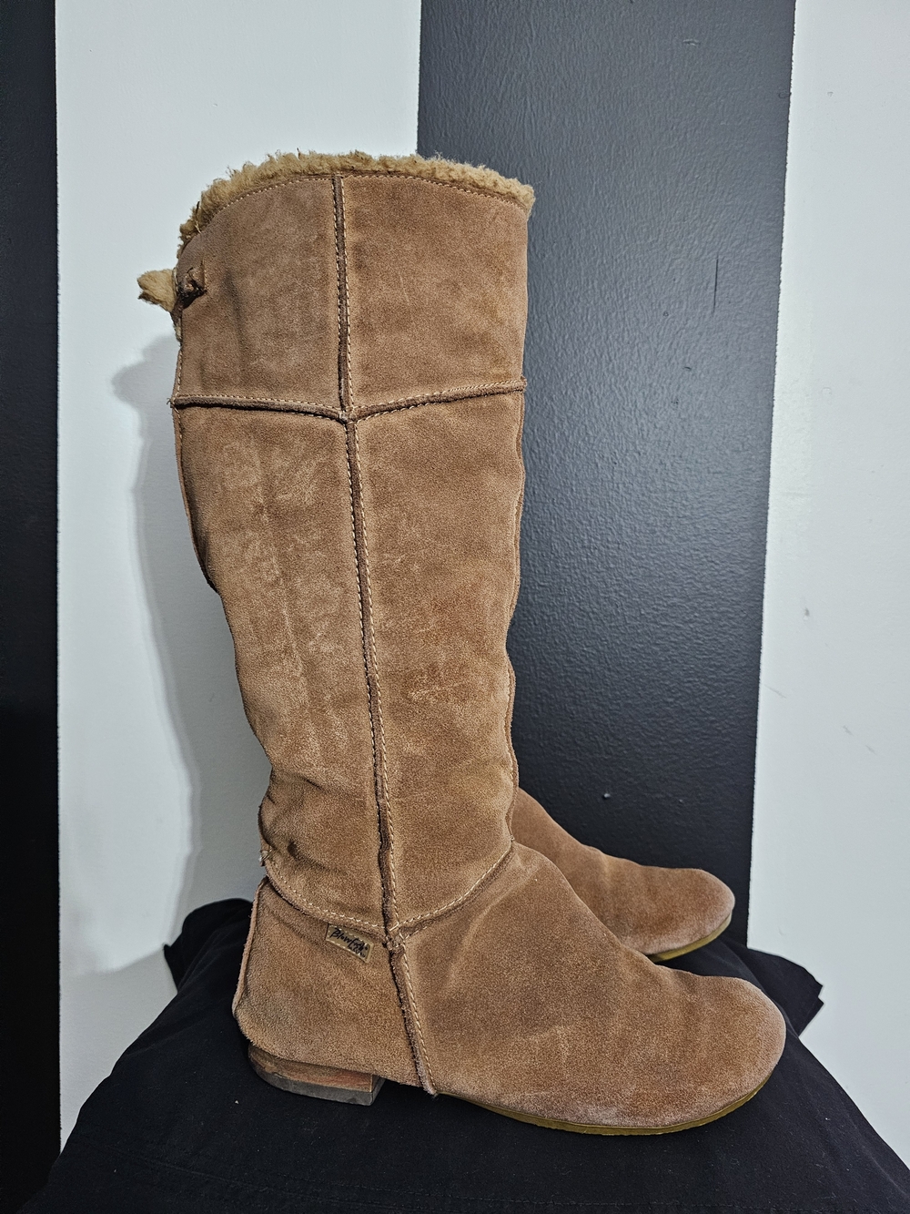 Blowfish Over-the-Knee Suede Boots in Tan with Shearling Trim